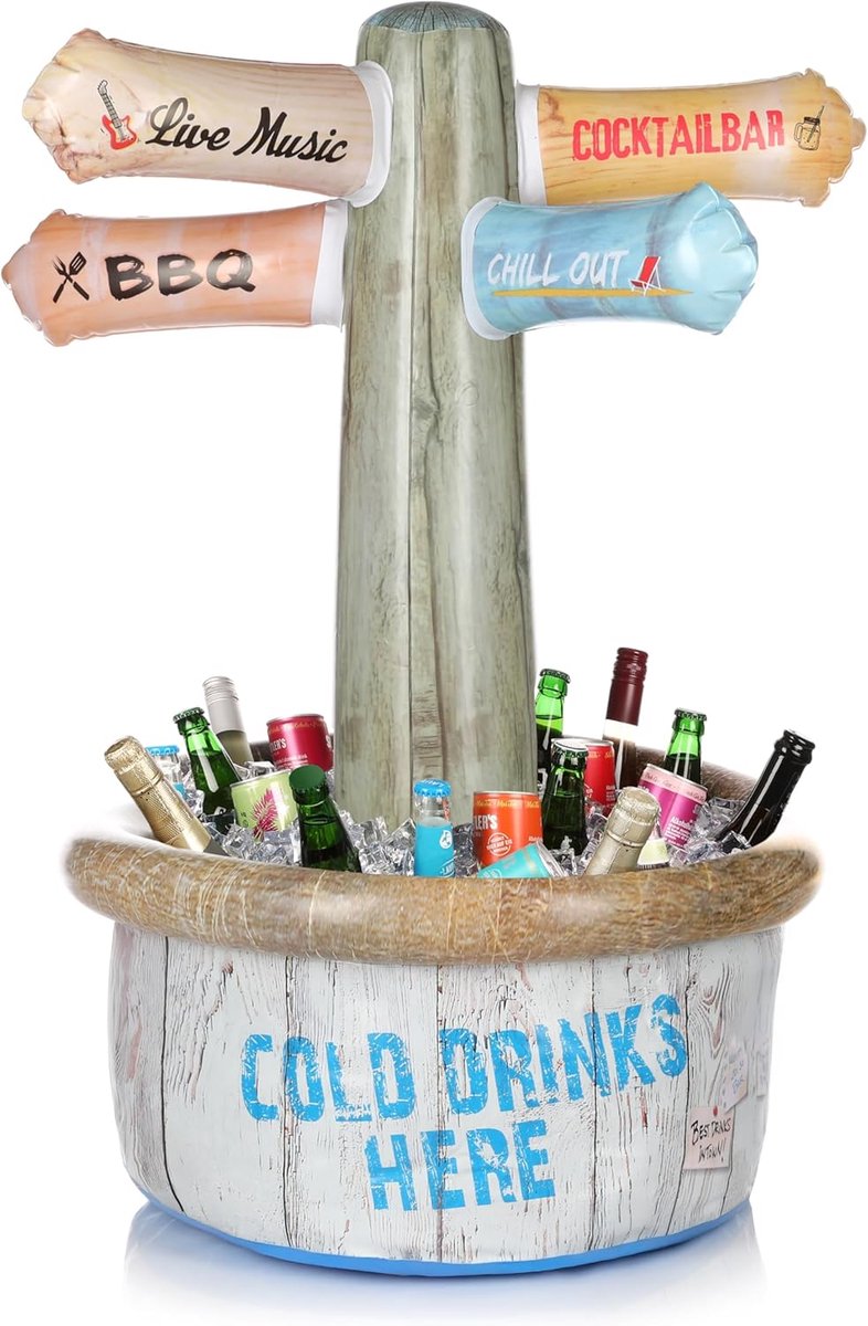 SnelShoppen - Opblaasbare Drankkoeler Wegwijzer 60x90 cm - Party Accessoire in Strandlook voor Tuinfeesten, Zomerfeesten en Zwembadfeesten - Ideaal vo