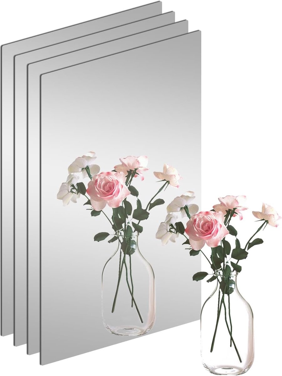 SnelShoppen - Wandspiegel Set van 4 Stuks, Zelfklevend, 40x30 cm, Flexibel en Explosiebestendig Acryl, Decoratie voor Slaapkamer, Woonkamer, Badkamer