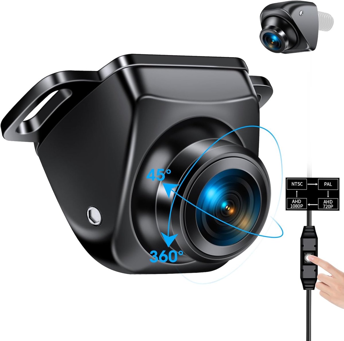 SnelShoppen - Achteruitrijcamera 360° Draaibaar met 3 Montagemethoden AHD 1080P/720P/NTSC/PAL Universele DC 12V-24V voor Bestelwagen SUV