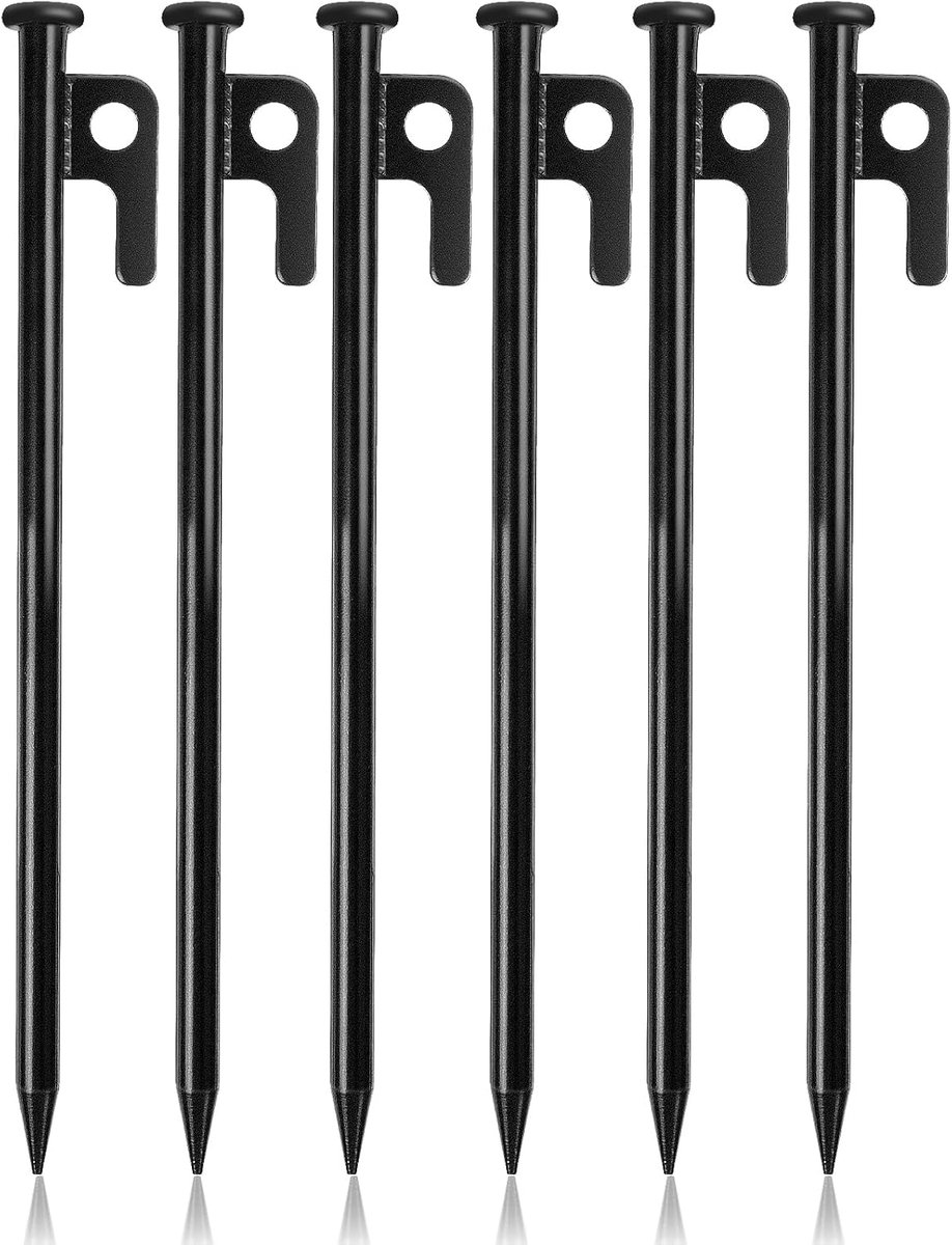 SnelShoppen - Flintronic Tentharingen Stalen Haringen 30 cm - 6 Stuks Stevige Camping Haringen met Haak - Ideaal voor Tent, Voortent en Outdoor Activi