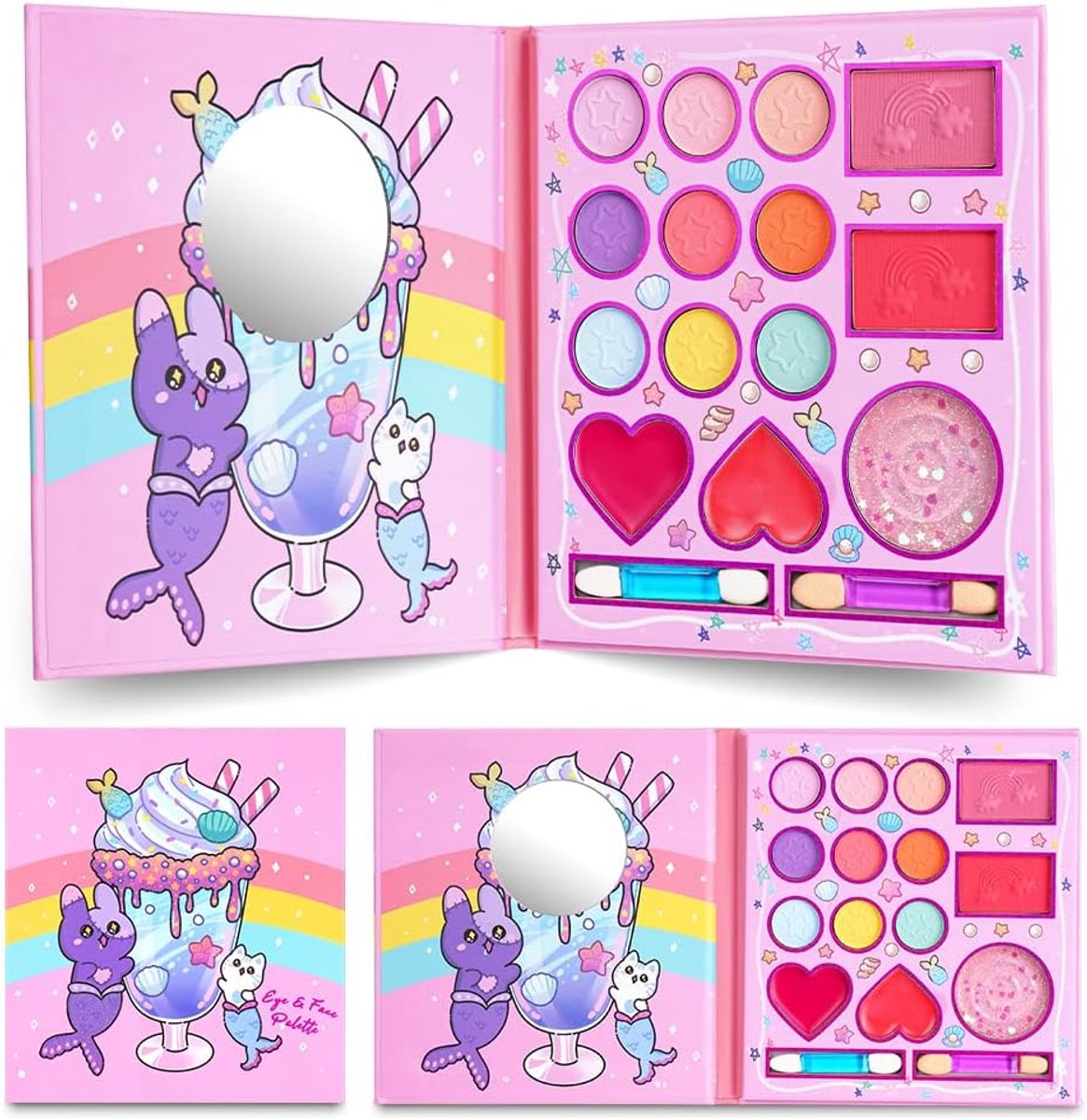 SnelShoppen - 14 Kleuren Kids Make-up Set voor Meisjes, Wasbare Cosmetische Kit met Spiegel, Niet-Giftig Speelgoed voor Prinsessen, Verjaardag en Spee