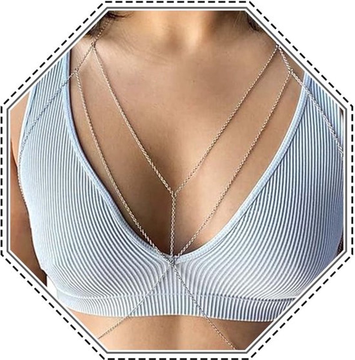 Eenvoudige Sexy Buik Body Ketting Bikini Draad Harnas voor Vrouwen en Meisjes (Zilver), 1 Stuk (1er Pack), Acrylonitril Butadieen Styreen