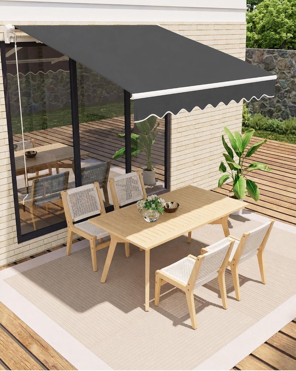 Knikarmscherm 300 x 250 cm - Handmatig Zonnescherm met Slinger - UV50+ & Waterdicht - Verstelbare Hellingshoek - Voor Terras en Balkon - Zwart