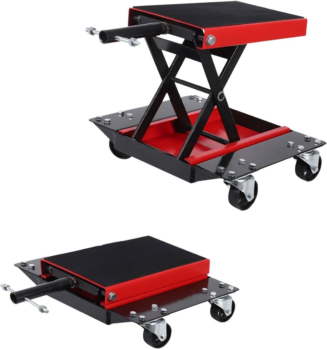 Motorlift Schaarkrik - Heavy Duty Hefplatform met Onderstel - voor motoren en atv's - Zwart Staal - 150 cm