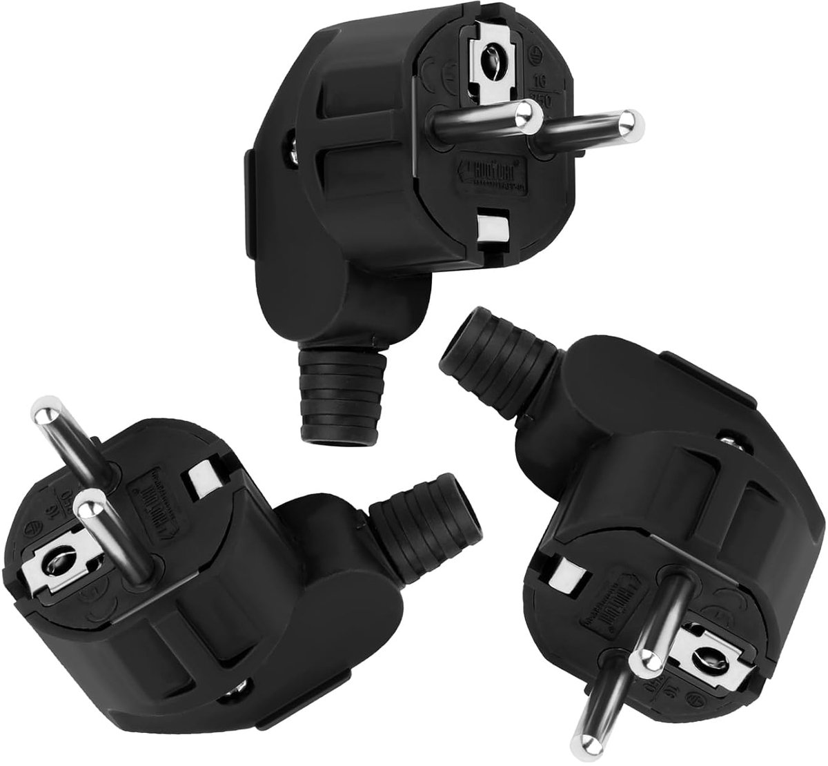 SnelShoppen - 3 Geaarde Stekkers 250V 16A Mannelijk IP20 Zwart Robuust voor Elektrische Reparaties, Verlengkabels en Professioneel Gebruik