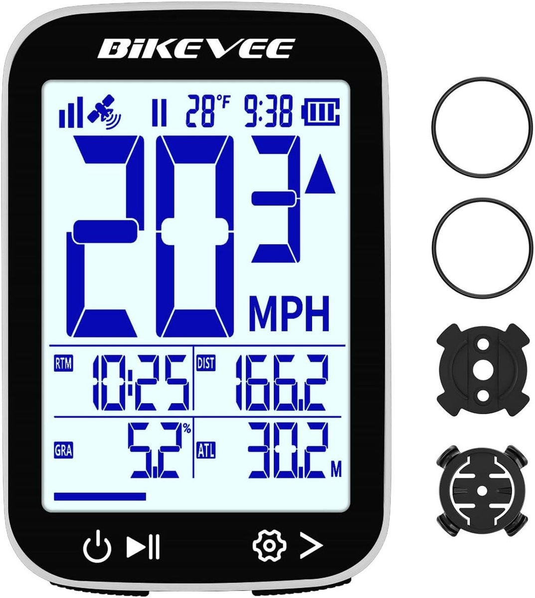 SnelShoppen - Draadloze Fietsen GPS Computer met Auto Start/Stop, Waterdichte Fiets Snelheidsmeter, 2.4 '' LCD Display, Kilometerteller MPH KM/H, Fiet