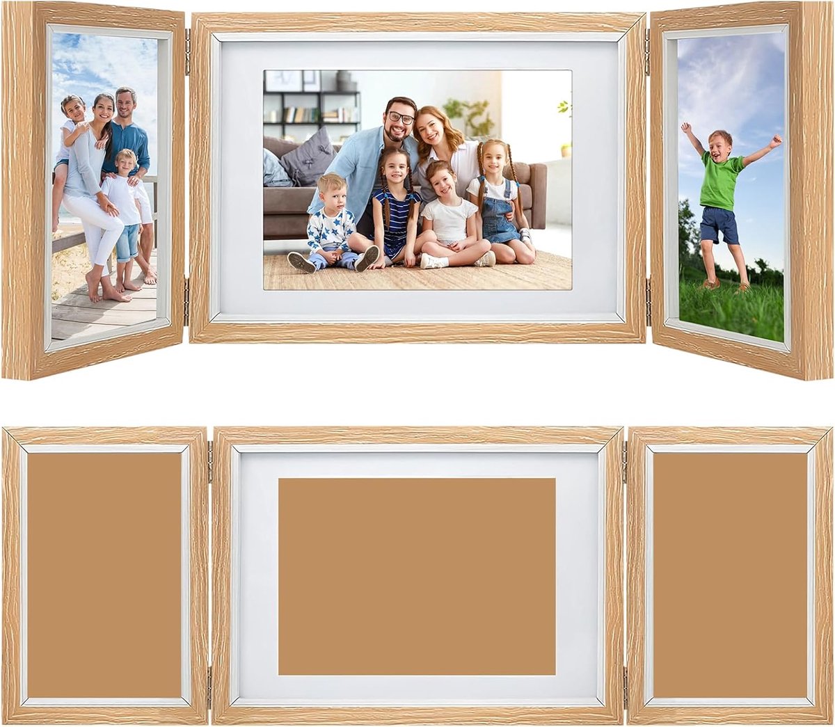 SnelShoppen - Vouwbare Fotolijst Hout 3-delig voor 10x15 cm en 13x18 cm Foto's - Duurzaam, Acrylglas, Voor Verjaardagen, Bruiloften, Kerstmis, Valenti