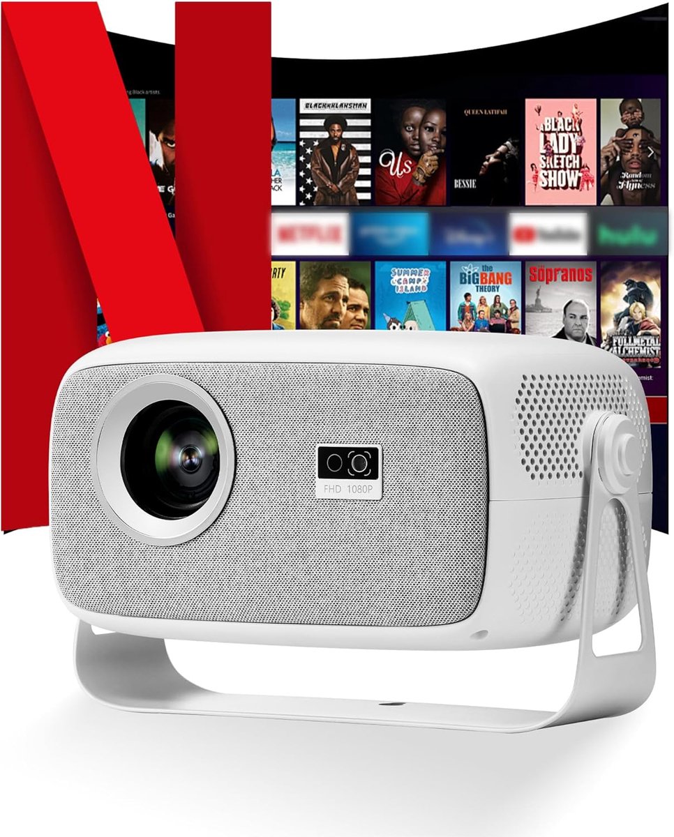 SnelShoppen - Mini-Beamer met Wifi en Bluetooth, 270° Rotatie, Geweven Stoffen Bekleding, Native 1080p Projector voor Thuis, Camping, Feest en Kindere