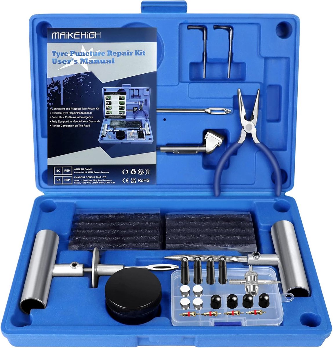 SnelShoppen - Heavy Duty Band Reparatie Kit 69-delige Tubeless Plugset voor Auto, ATV, Vrachtwagen, Tractor, Motorfiets, Off-Road - Blauw