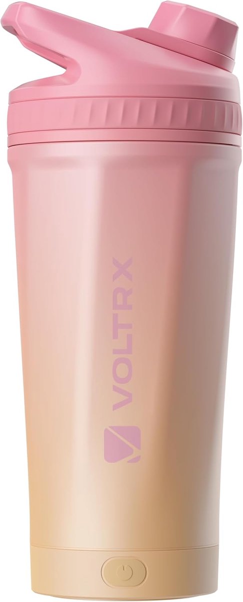 SnelShoppen - Geïsoleerde Shakerfles voor Eiwitshakes - USB C Oplaadbare Elektrische Mixer van Roestvrij Staal - 473 ml Sunset Rose - Perfect voor Spo