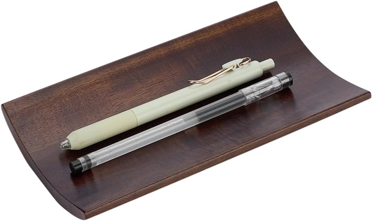SnelShoppen - Houten Pennenhouder Boogvorm Kokosnootbruin - Desk Organizer voor Potloden - Bureaulade Accessoire - 10x19cm - Bureau Decoratie