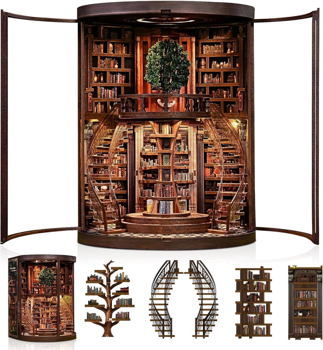 SnelShoppen - Book Nook Kit Volwassenen - 3D Houten Puzzel met LED Verlichting - Architectonisch Model voor Decoratie en Verzamelaars - Magische Bibli