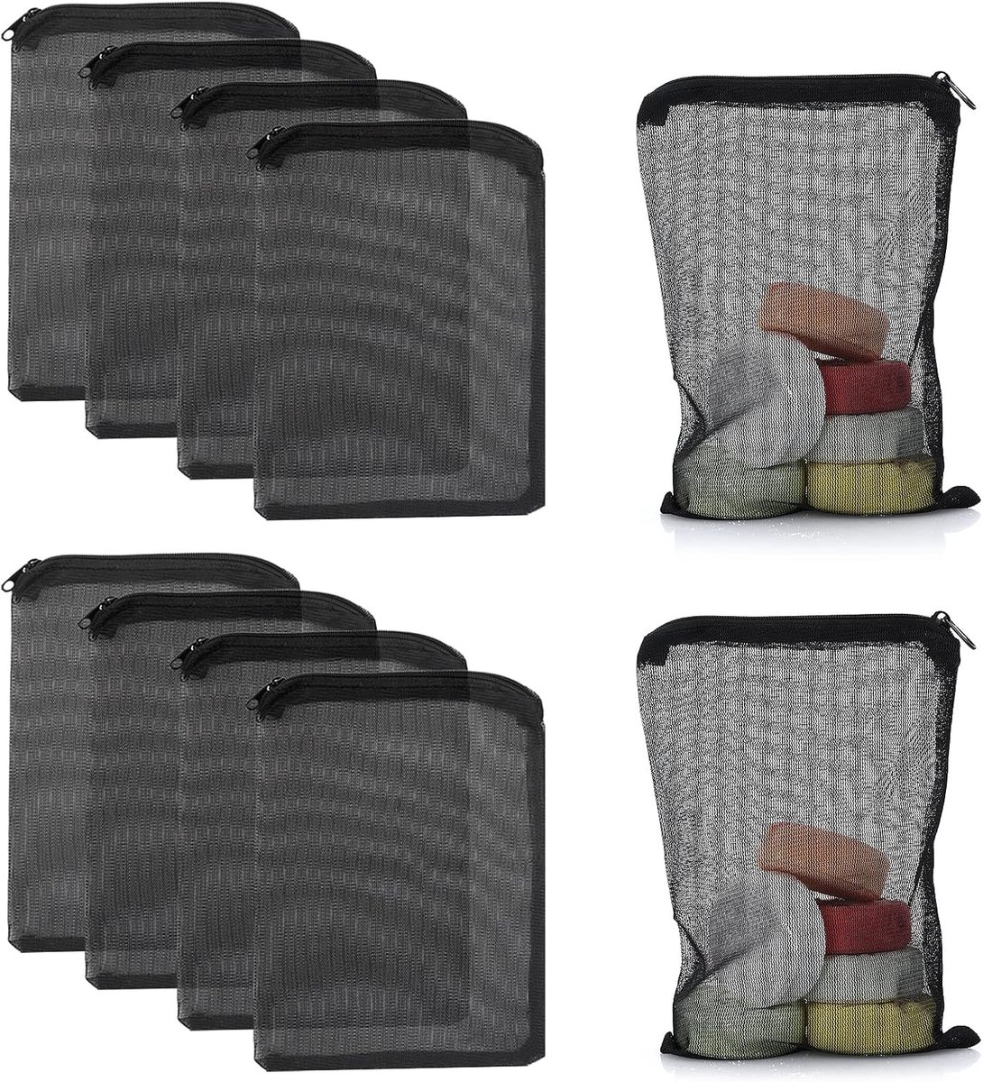 SnelShoppen - 10 Stuks Aquariumfilterzakken met Ritssluiting - Herbruikbare Nylon Filtermedia Zakken voor Geactiveerde Koolstof - Fijnmazige Netzakken