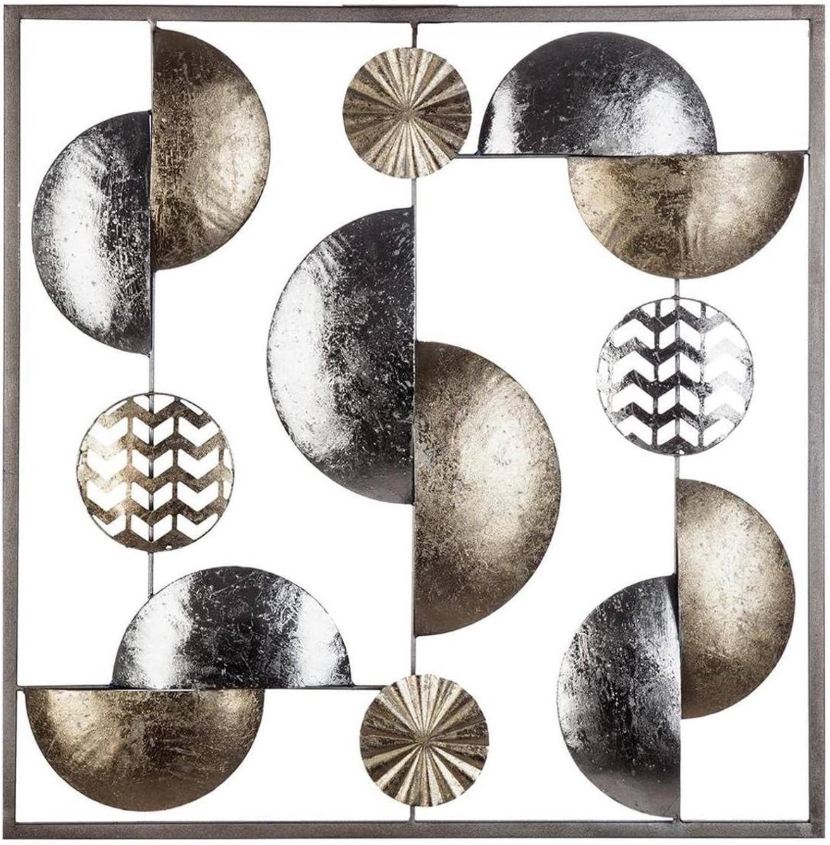 Wanddecoratie Metaal - Muurdecoratie - Interieur Verfraaien - Geometrisch Patroon - 50x50 cm - Zilver Goud