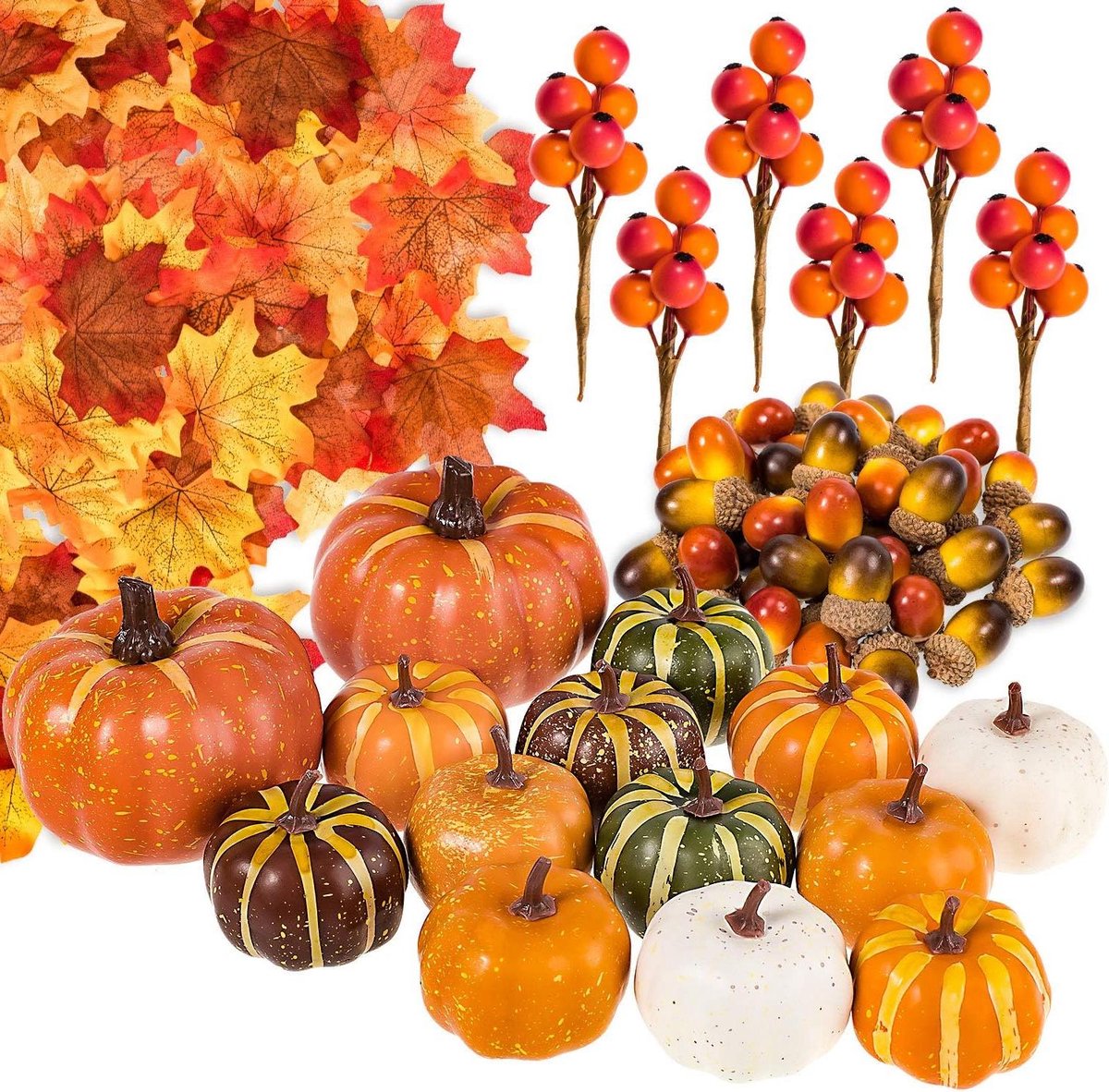 Herfst decoratie set - Pompoenen bladeren - Huis versieren - Complete set - 160 stuks - Oranje Bruin