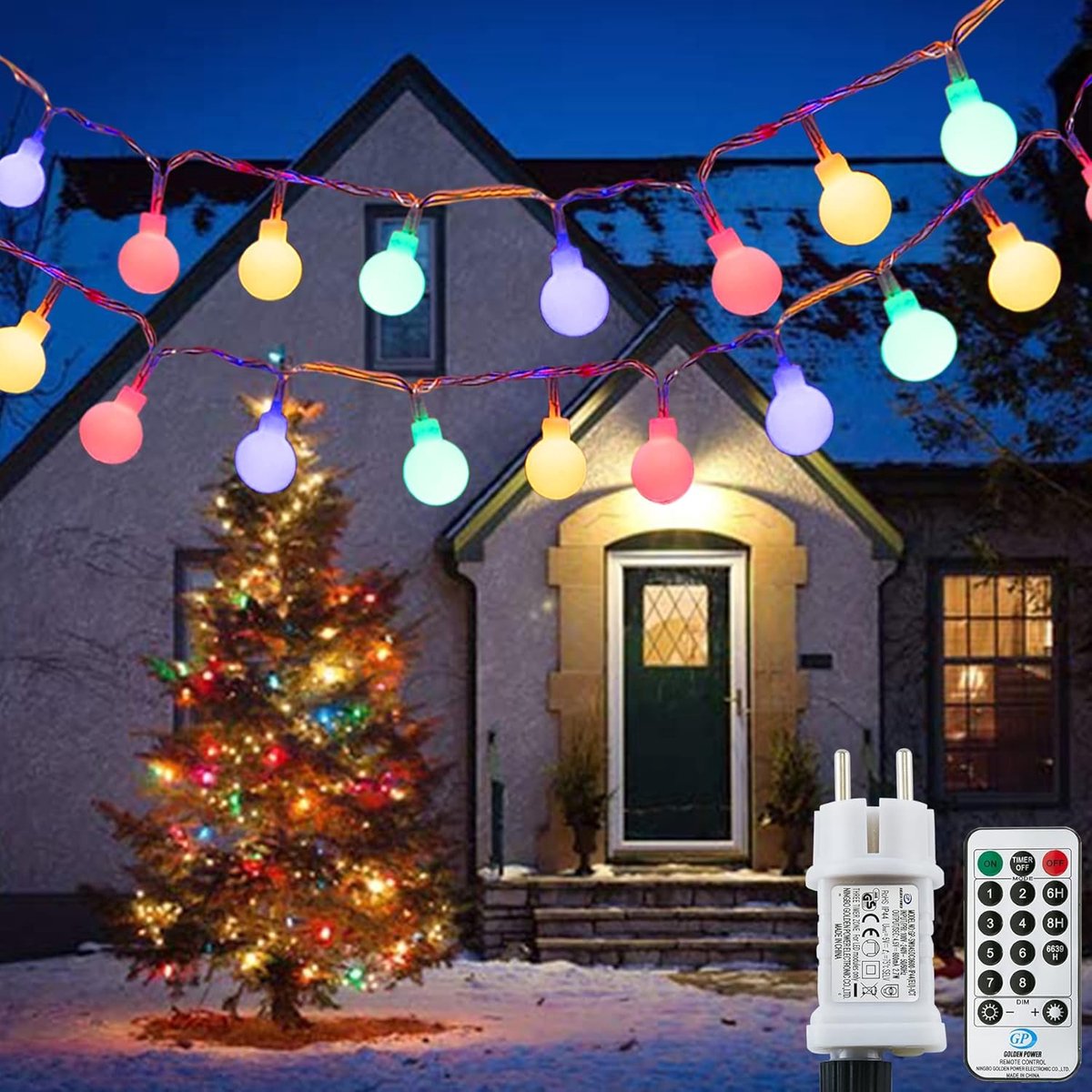 SnelShoppen - Lichtketting Bol 120 LEDs - 12m Multicolor met 8 Verlichtingsmodi - Binnen/Buiten, Feestdecoratie, Kinderen, Tuin, Balkon, Kerstverlicht
