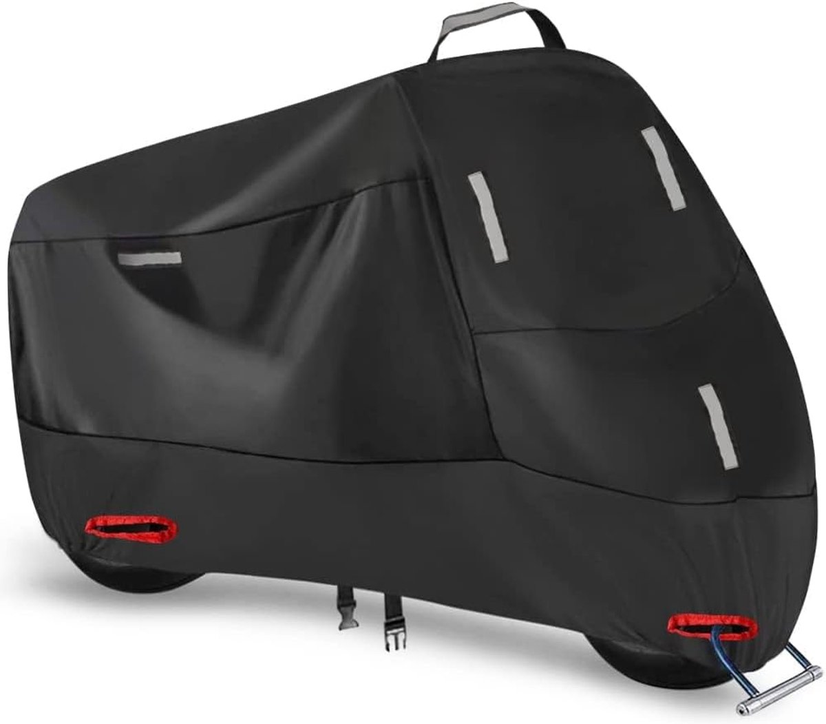 SnelShoppen - 300D Waterdichte Motorhoes Buiten - Motorfietshoezen met UV Bescherming, 5 Reflecterende Strips, 2 Slotgaten en Handgreep - Ideaal voor