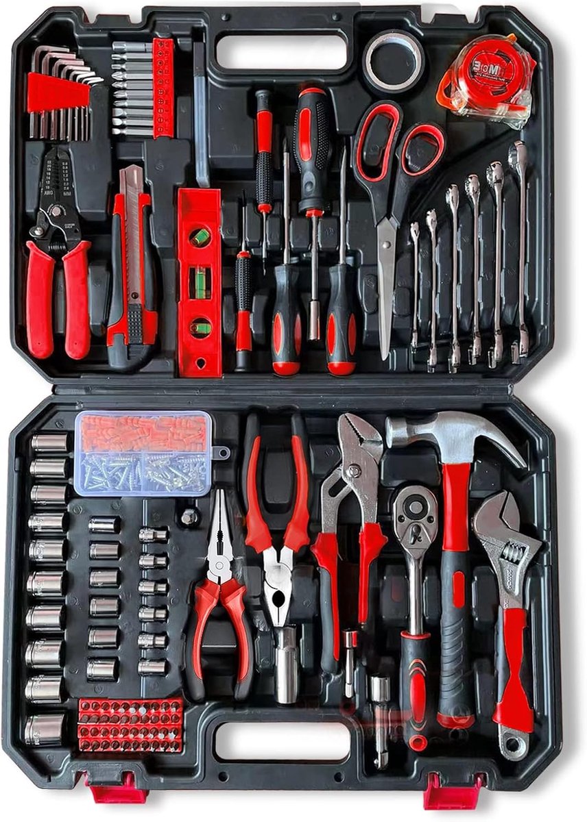SnelShoppen - Professionele Gereedschapskoffer Gevuld, 287-delig, Handgereedschap Set met Steeksleutels, Ratelsleutels, Schroevendraaiers, Ideaal voor