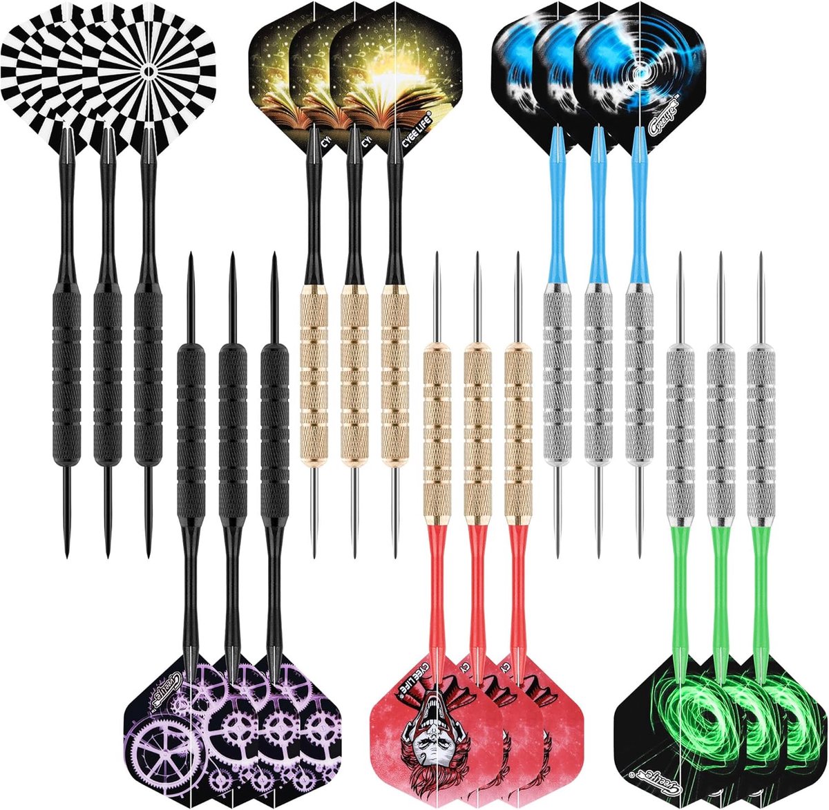 SnelShoppen - Professionele Dartpijlen met Metalen Punt - 18 Stuks Steeldarts Set - Ideaal voor Beginners en Hobbyisten - Compleet met Schacht en Flig