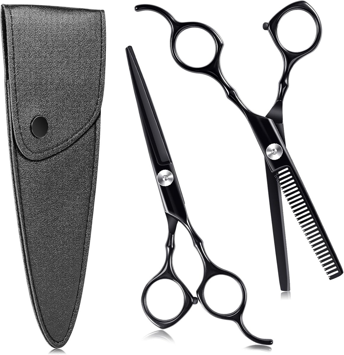 SnelShoppen - Professionele Kappersschaar Set 6,7 Inch - Roestvrij Staal Haarknipschaar en Uitdunschaar met Beschermhoes - Zwart voor Thuis Kapsalon e