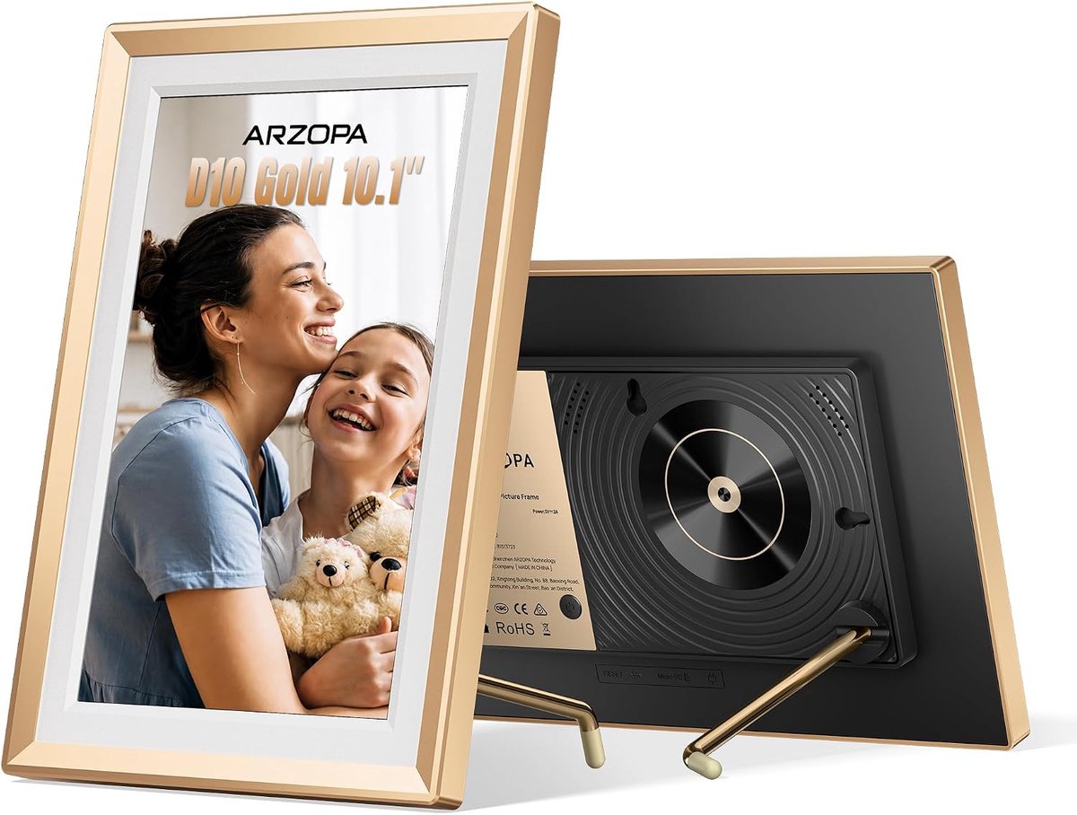 SnelShoppen - Digitale Fotolijst WiFi 10.1 Inch Metalen HD IPS Aanraakscherm Gratis Onbeperkte Cloudopslag - Delen van Foto's en Video's Zonder Abonne