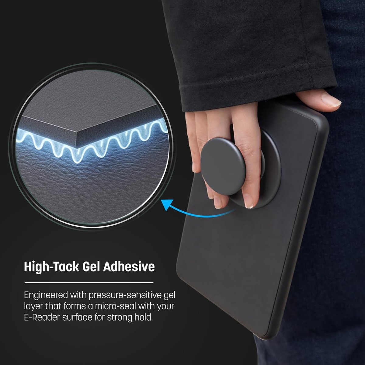 Thijox - Grote siliconen grip houder voor tablets en e-readers - Opvouwbare Case Compatible Stick-On Adhesive - Zwart, Perfect voor Thuis, Werk en Ond