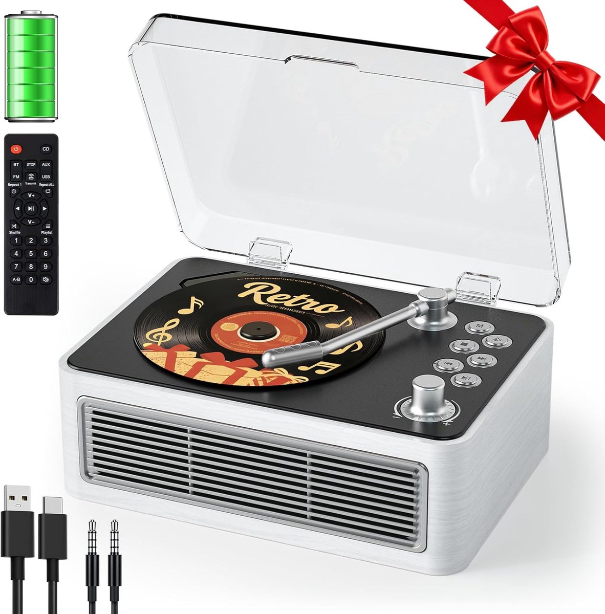 SnelShoppen - Draagbare Bluetooth CD-speler Retro met Speakers, Radio, Afstandsbediening, USB, AUX, Hoofdtelefoon Jack voor Feest, Camping, Thuisgebru
