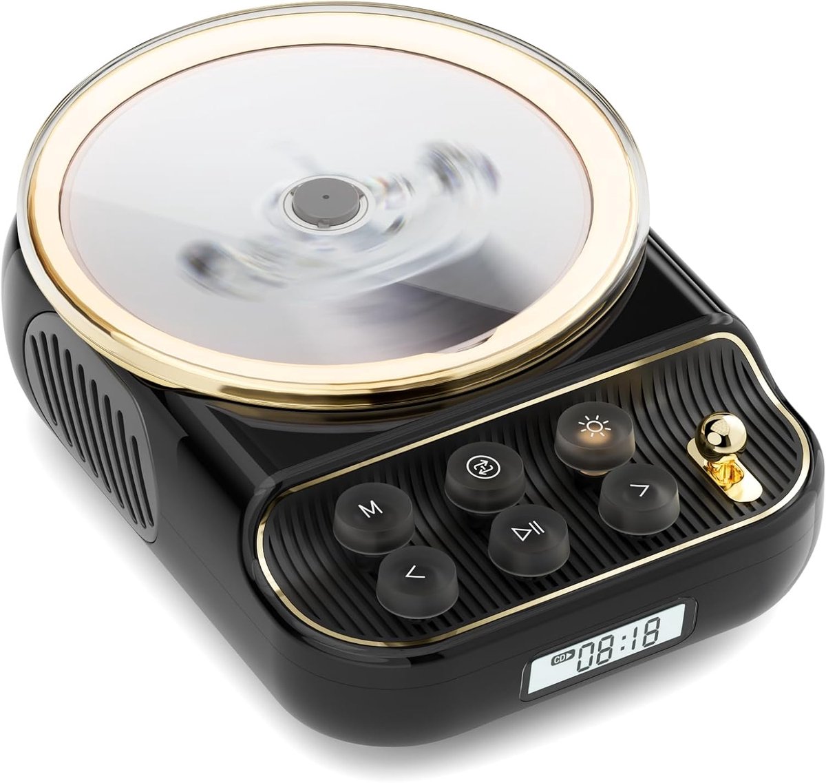 SnelShoppen - Draagbare 4-in-1 CD-speler met Bluetooth, FM-radio en dimbaar nachtlampje - Zwart - Ideaal voor Feest, Camping en Thuisgebruik