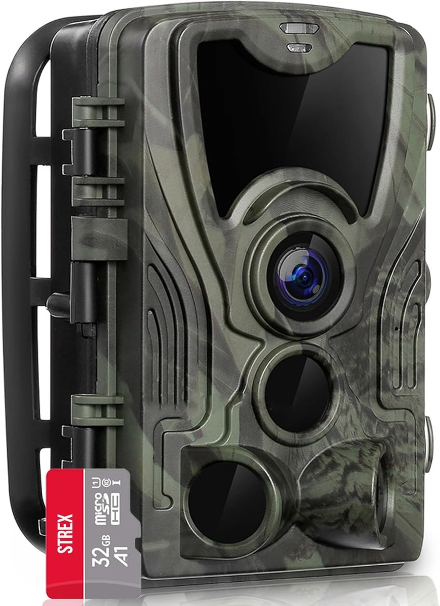 SnelShoppen - Wildcamera 120MP 4K ULTRA HD met Nachtzicht - Waterdichte Beveiligingscamera - Inclusief 32 GB SD Kaart - Perfect voor Buiten, Jacht en