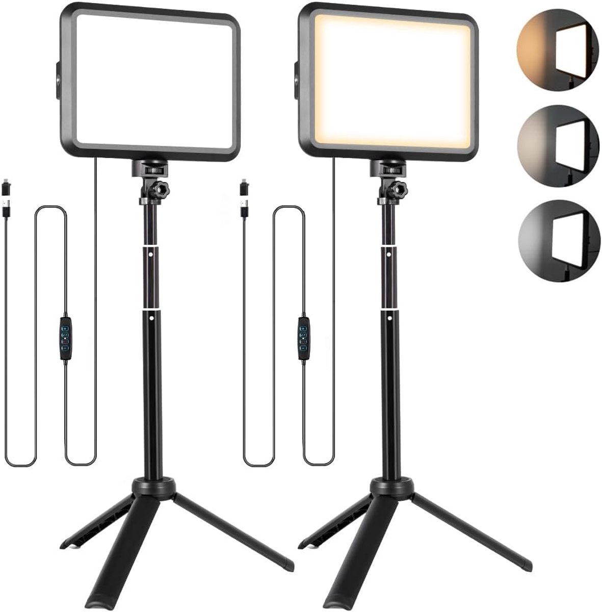 SnelShoppen - Fotografie Verlichtingsset 2-Pack LED Desktop Videolamp 2800K-6500K Dimbare Studiolamp met 40-60cm Statief voor Filmen, Zoomen, Gamen, S