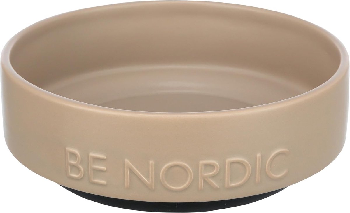 Thijox - Keramische Hondenbak 500 ml - Moderne Voederbak voor Kleine Honden - Antislip Rubberen Coating - Taupe - Diameter 16 cm - Perfect voor Thuis