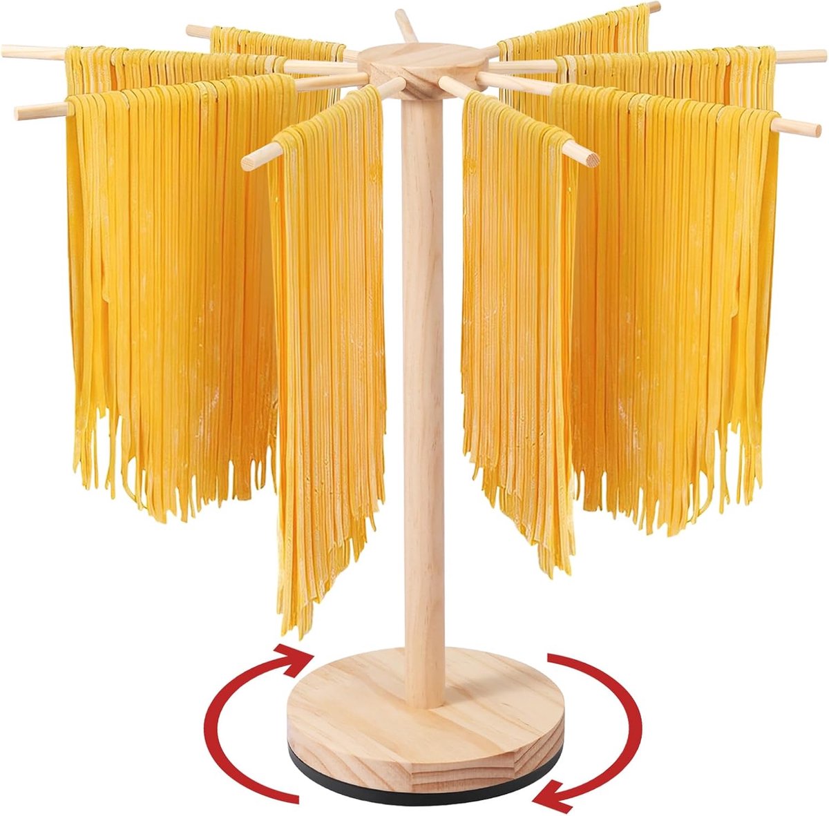 SnelShoppen - Noedeldroger met Draaibare Sokkel, Houten Pasta Droogrek met 9 Afneembare Stanggrepen voor 4,5 kg Pasta en Noedels, Ideaal voor Keuken e