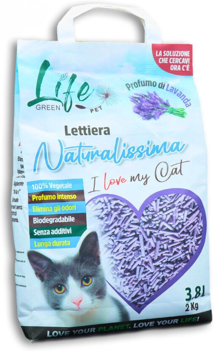 SnelShoppen - Biologisch Afbreekbare Kattenbakvulling 2 kg Lavendel met Erwtvezel en Maïszetmeel, Klonterend en Geurabsorberend, Dier- en Milieuvriend