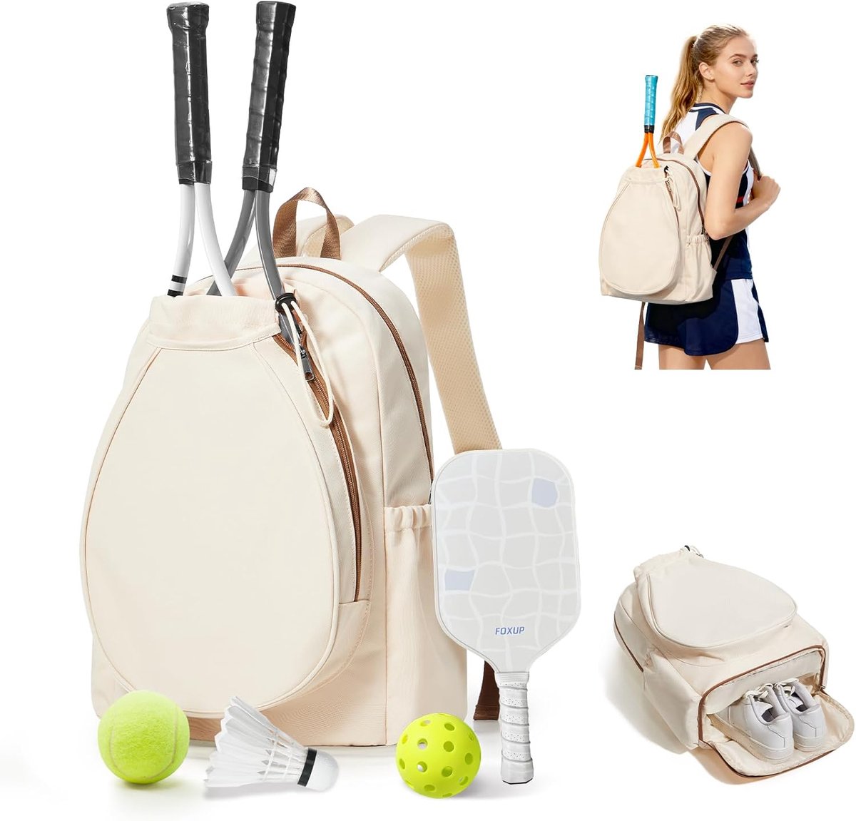 SnelShoppen - Tennis Backpack, Unisex Racket Bag voor Mannen en Vrouwen, Grote Sporttas met Vele Opbergvakken, Ideaal voor Tennis en Badminton, Waterf