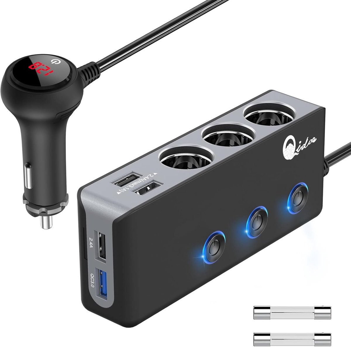 SnelShoppen - QC 3.0 Auto Sigarettenaansteker - 12V/24V USB Auto Adapter met 3 Socket en 4 USB Poorten - 120W DC voor GPS, Dashcam, iPhone, Android