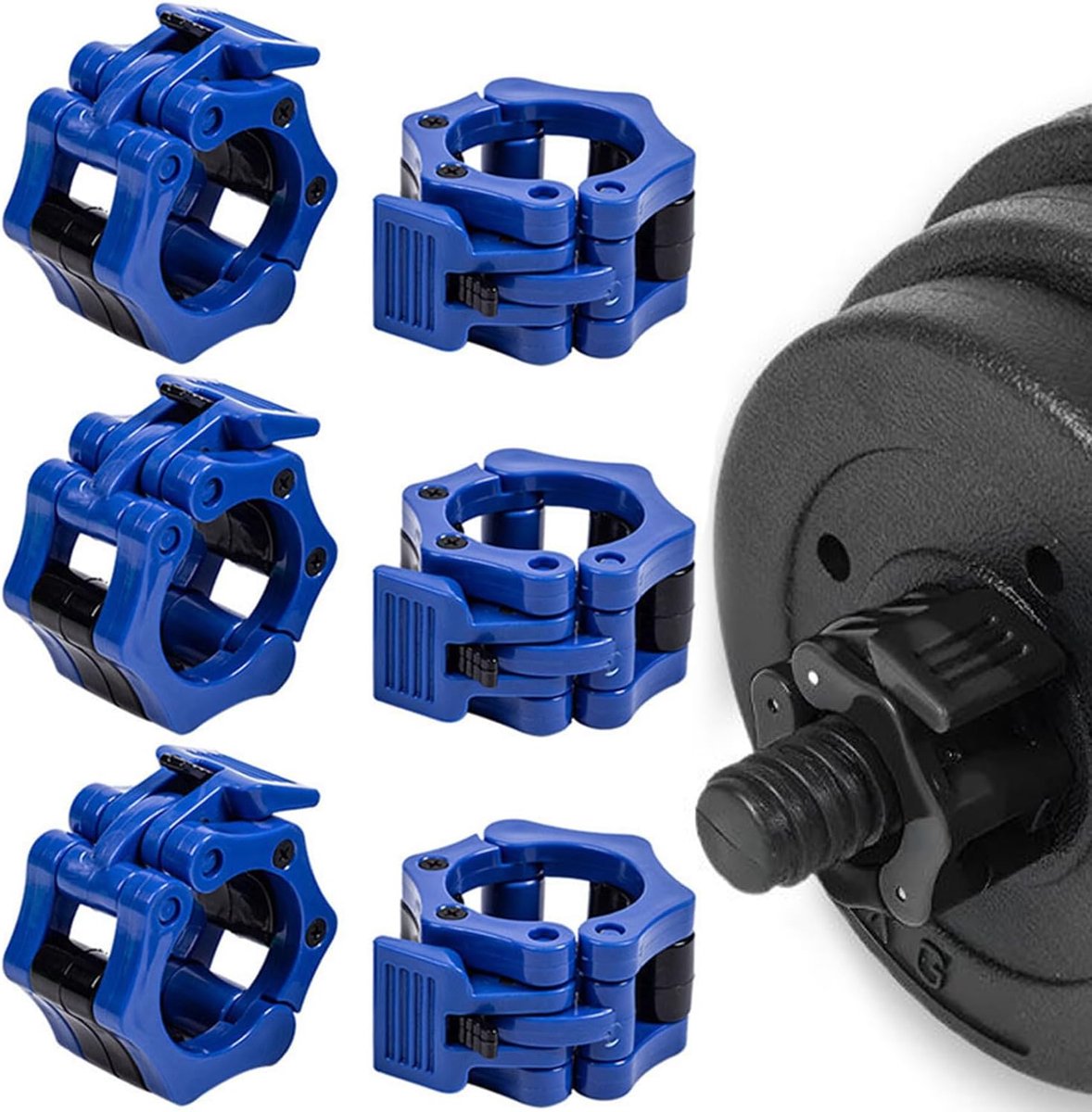 SnelShoppen - Pack van 6 Dumbbell Clasps, 30 mm, Quick Lock Barbell Clips, ABS, Sterke Bevestiging voor Gewichtheffen en Fitness (Blauw)