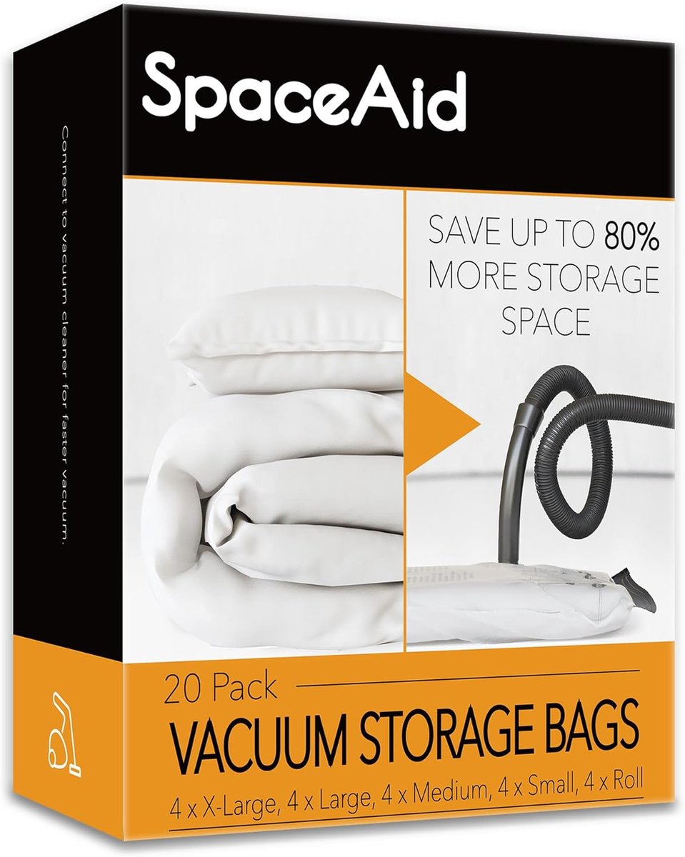 SnelShoppen - 20 Stuks Vacuum Opbergzakken - Ruimtebesparende Compressiezakken voor Dekbedden, Kussens, Kleding - 4 Jumbo, 4 Large, 4 Medium, 4 Small,