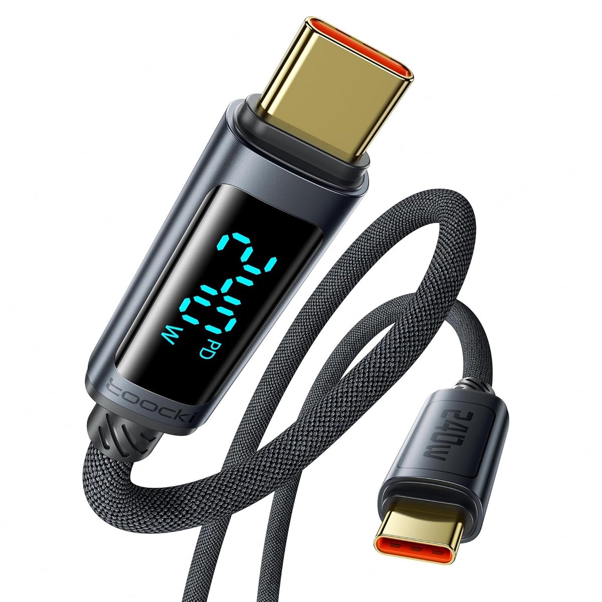 SnelShoppen - USB-C Snellaadkabel 240W 2M met Digitale Display, PD3.1 Snel Opladen, LED Weergave Type-C voor iPhone 17/16 Pro, iPad Pro, Galaxy S25/S2