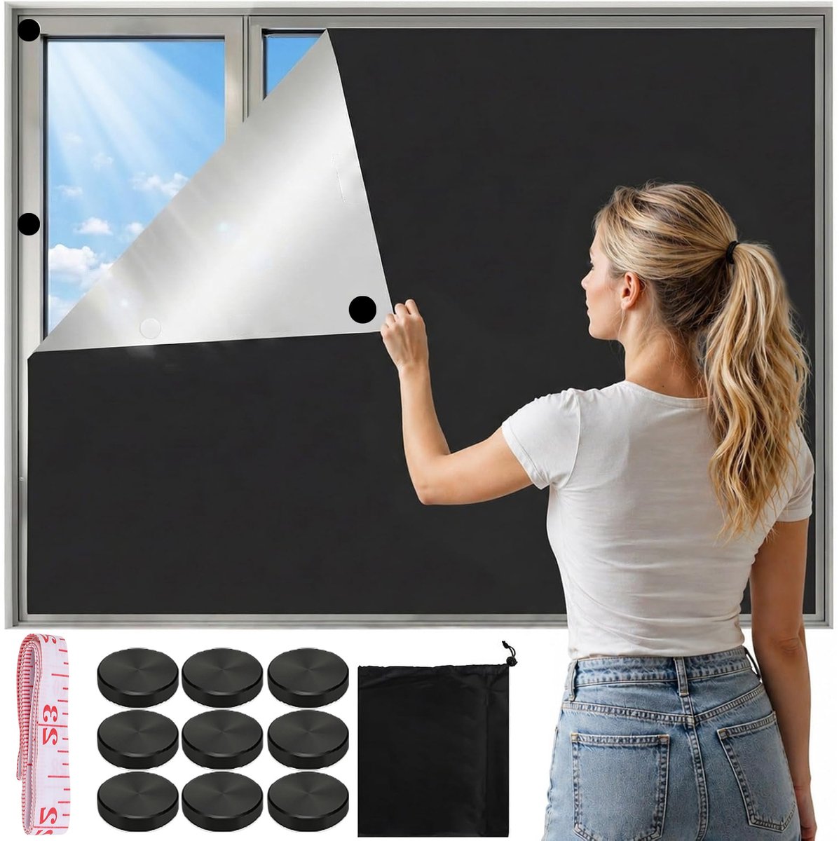 Verduisteringsgordijn - Blackout Curtain - magnetisch - 100x145 cm - op maat te knippen - draagbaar - Zwart - voor thuis, auto en tent