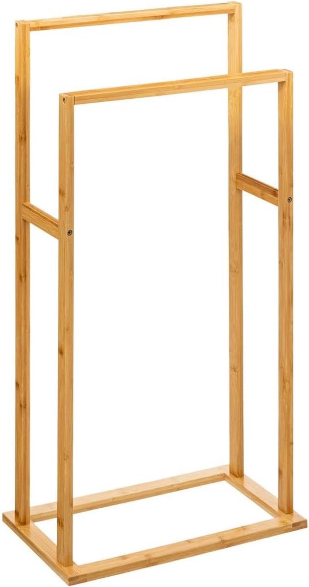 SnelShoppen - Bamboe Handdoekhouder - Duurzaam, Milieuvriendelijk, Modern Design, Ideaal voor Badkamer, Keuken, Camping, 3 Haken, Naturel Kleur
