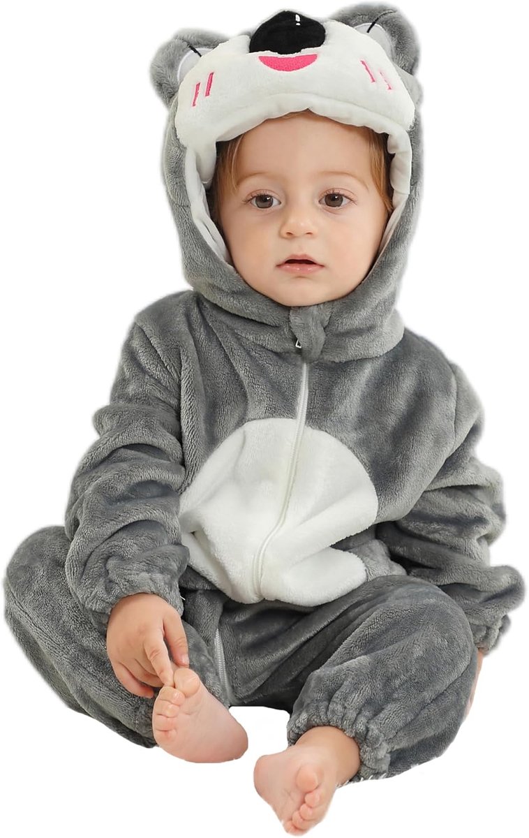 SnelShoppen - Unisex Winter Baby Romper Flannel Jumpsuit met Kap voor Kinderen 2-36 Maanden, Schattige Dieren Pyjama voor Jongens en Meisjes