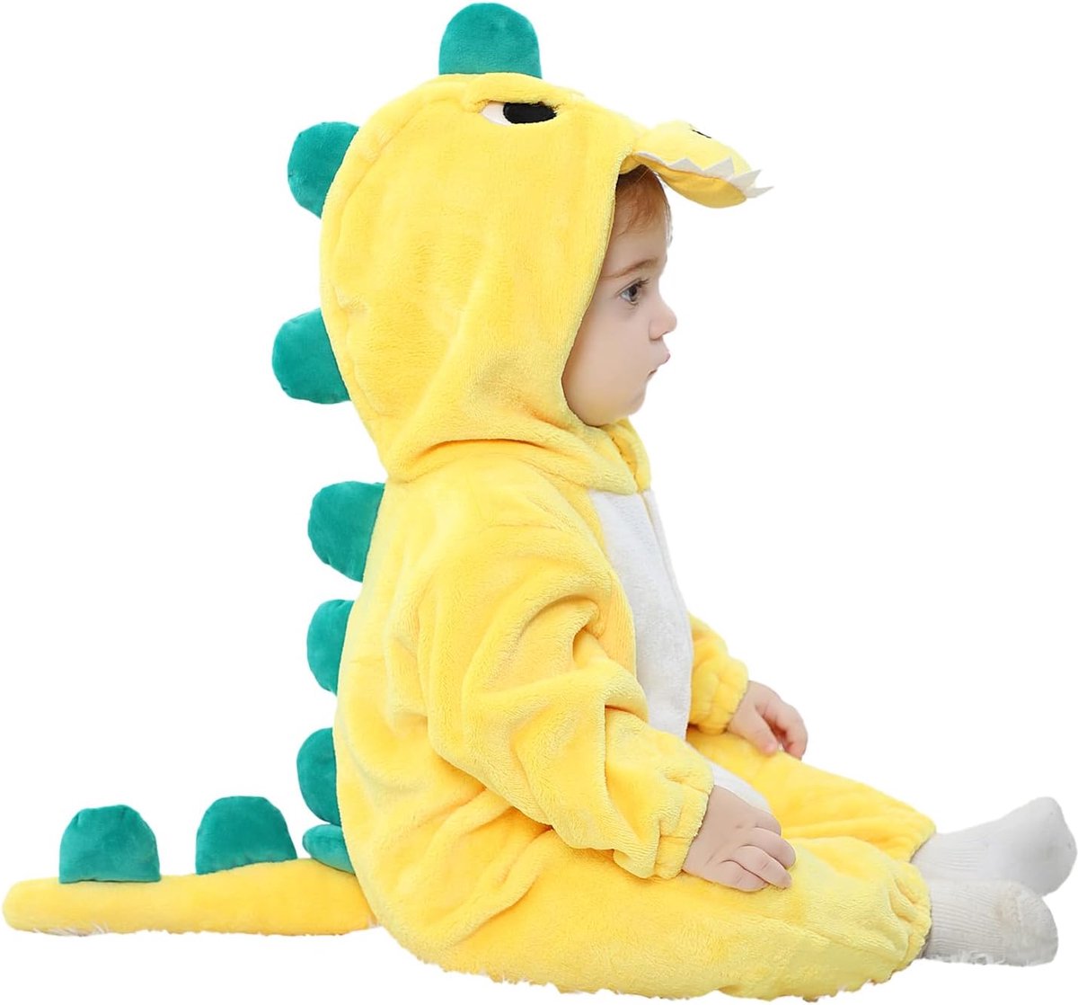 SnelShoppen - Unisex Baby Dinosaur Costume Flannel Jumpsuit met Kap - Zacht Blauw - Peuter Kostuum voor Feesten, Verkleedpartijtjes en Spelen