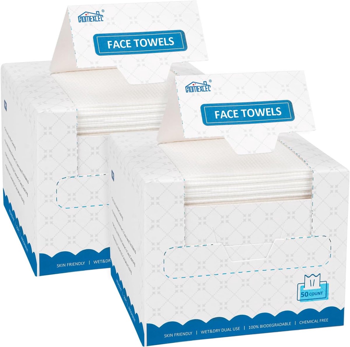 SnelShoppen - 100 Stuks Wegwerp Gezichtsdoekjes, Biodegradeerbare Make-up Remover, Superzachte Reinigingsdoekjes voor Gevoelige Huid, 2 Dozen voor Thu