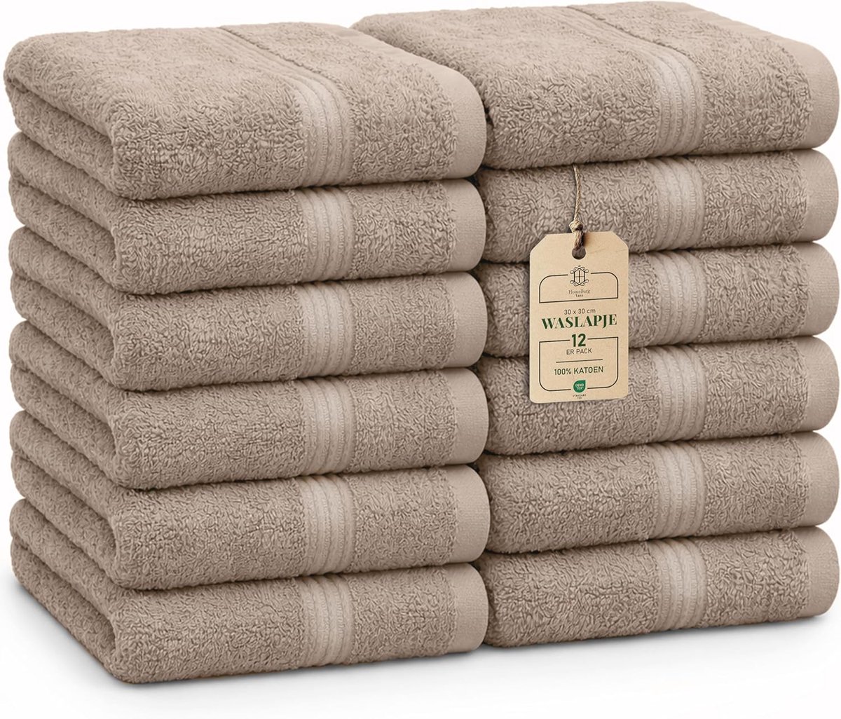 SnelShoppen - Luxe Set van 12 Washandjes - 100% Katoen, Zacht & Absorberend, Eenvoudig Onderhoud, Premium Gezichtsdoekjes, 30x30 cm, Zandkleur, Ideaal