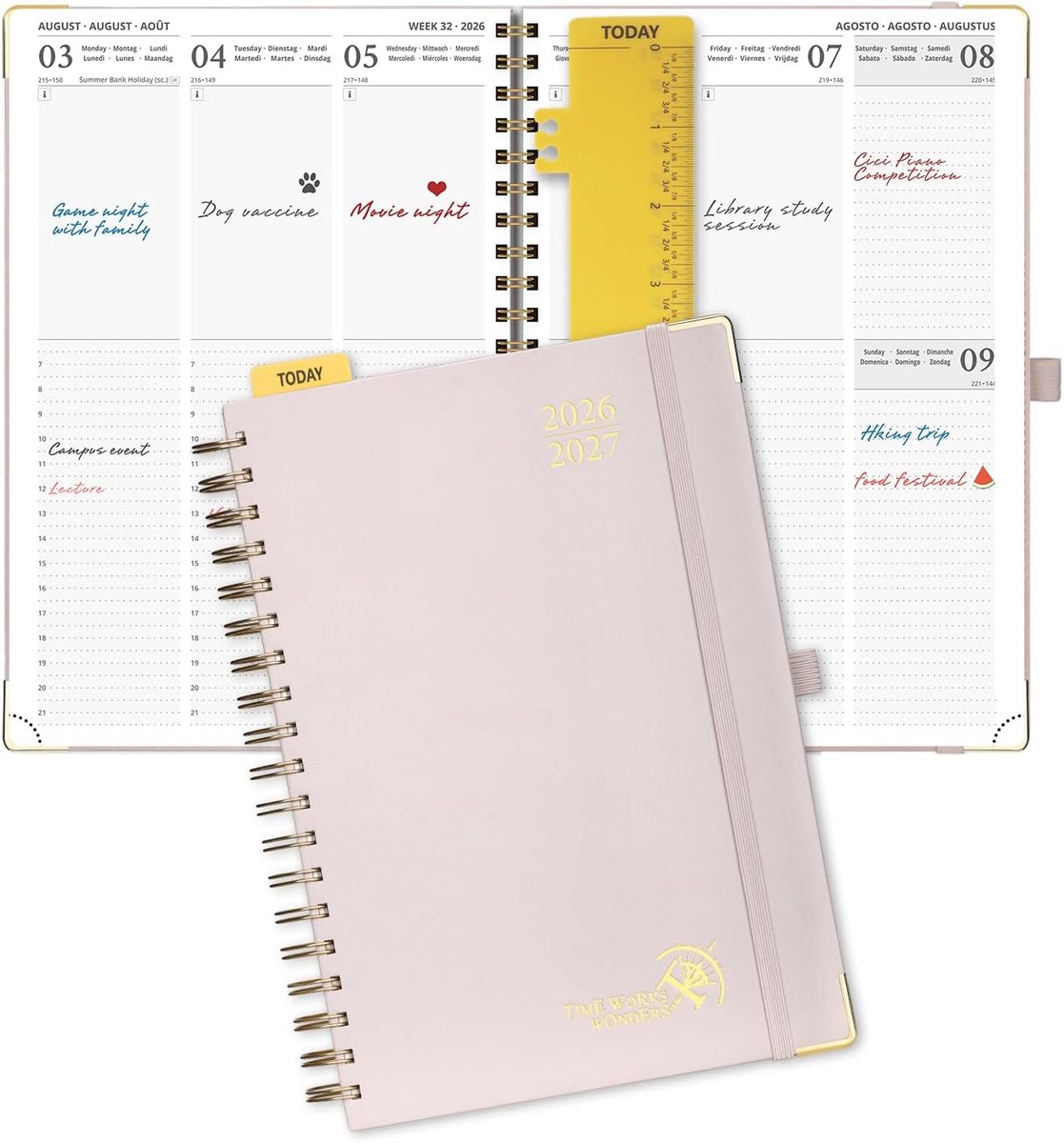 SnelShoppen - Weekly Planner 2026-2027 A4 - Spiral Boek, 17 Maanden, Lichtroze, Stevige Omslag, 100g FSC® Papier, Weekplanner met 30-minuten Intervall