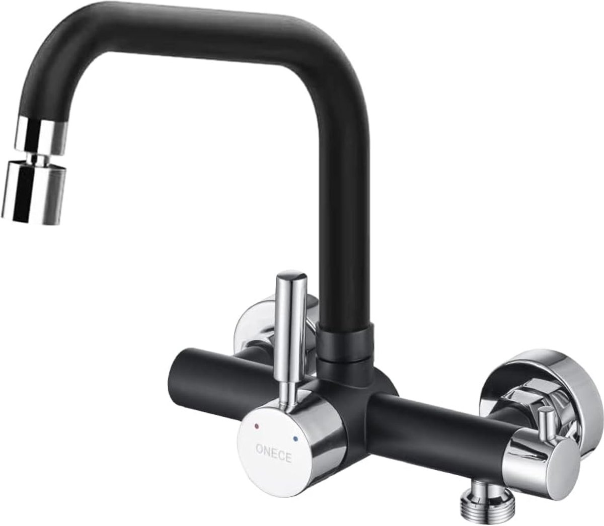 SnelShoppen - Wandkraan Keuken met 3/4 Aansluiting, Zwarte Mengkraan met 2 Spuiten, 304 RVS, 360° Draaibare Wandkraan voor Vaatwasser en Wasmachine, K