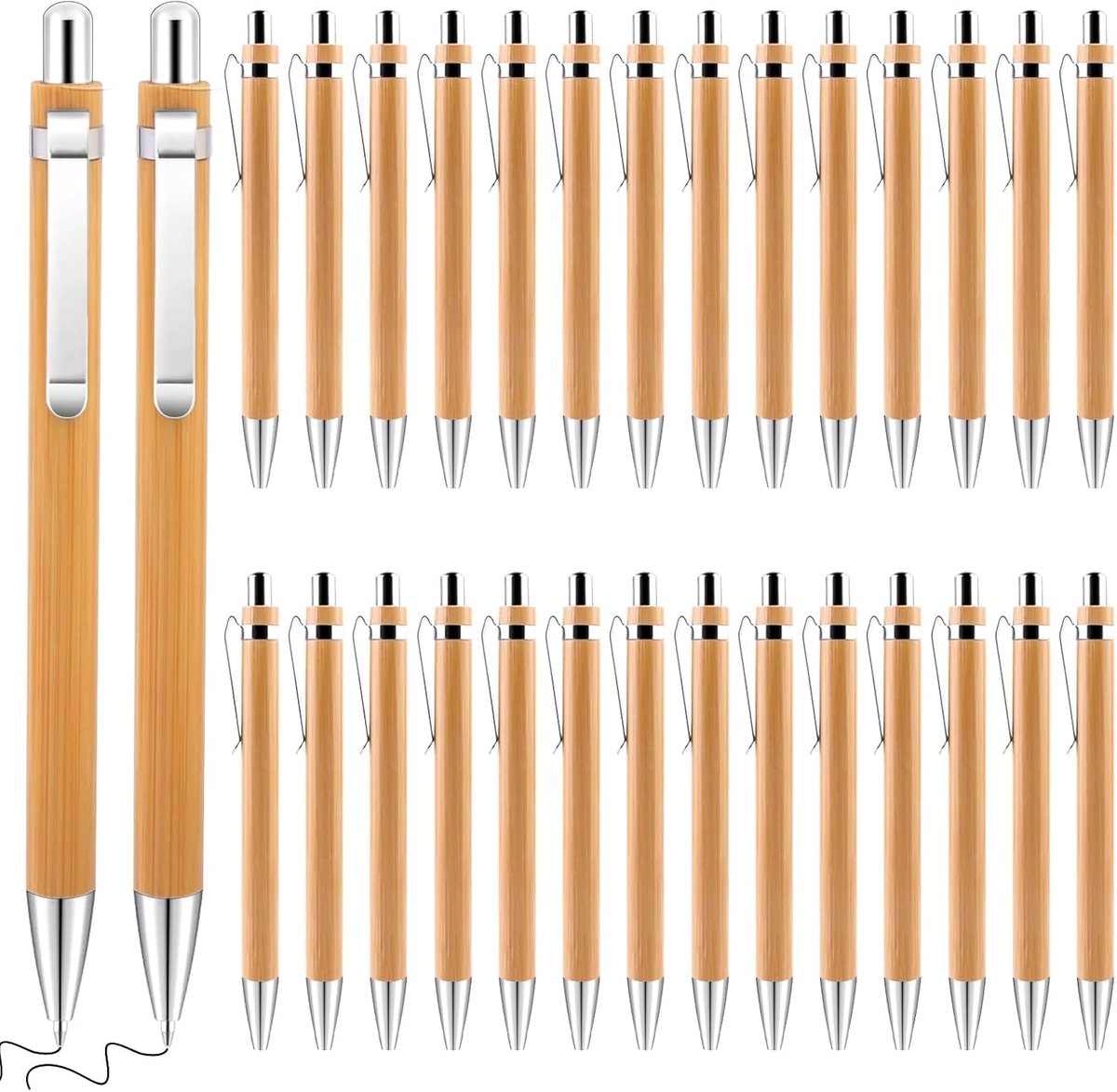 VVGoods - Bamboe balpen set 30 stuks voor schrijven, journaling, school, kantoor - ergonomisch en hoogwaardig penselen van hout - perfect afstudeercadeau