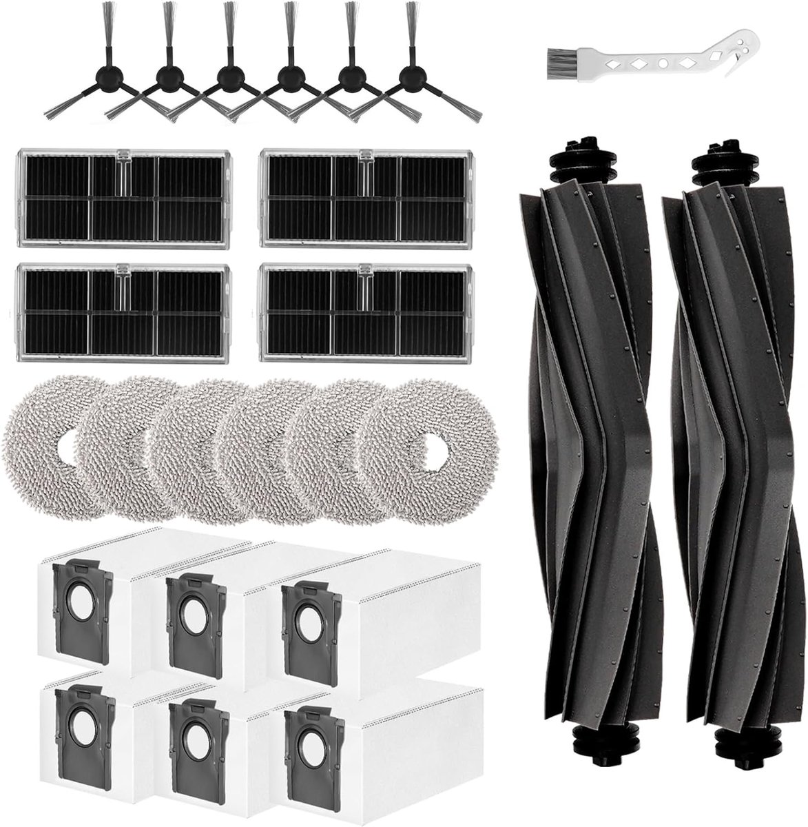SnelShoppen - 25 Delen Accessoire Set voor Robotstofzuiger - Hoofdborstels, Mopdoeken, Filters, Stofzakken, Zijborstels en Schoonmaakborstel - Compati