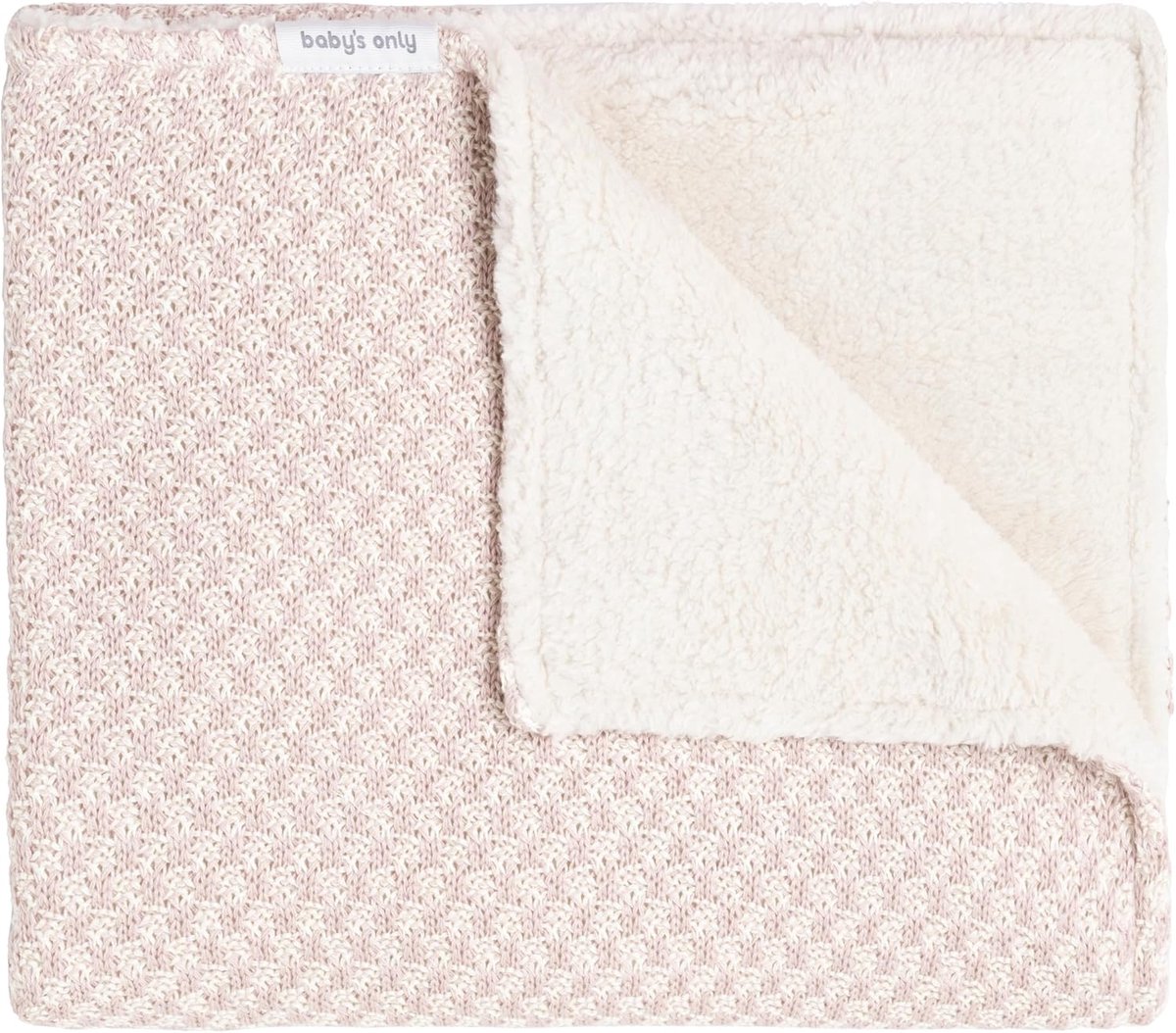 SnelShoppen - Babydeken - Crib Blanket Teddy Happiness - 70x95cm - Old Pink/Ecru - Zacht, Warm, Wasbaar, Perfect voor Babybedje of Wieg