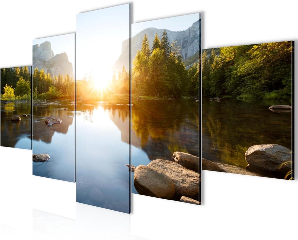 Vlies Canvas Schilderij - Wanddecoratie Natuur - Woonkamer Aankleden - Direct Ophangen - 100 x 50 cm - Berglandschap